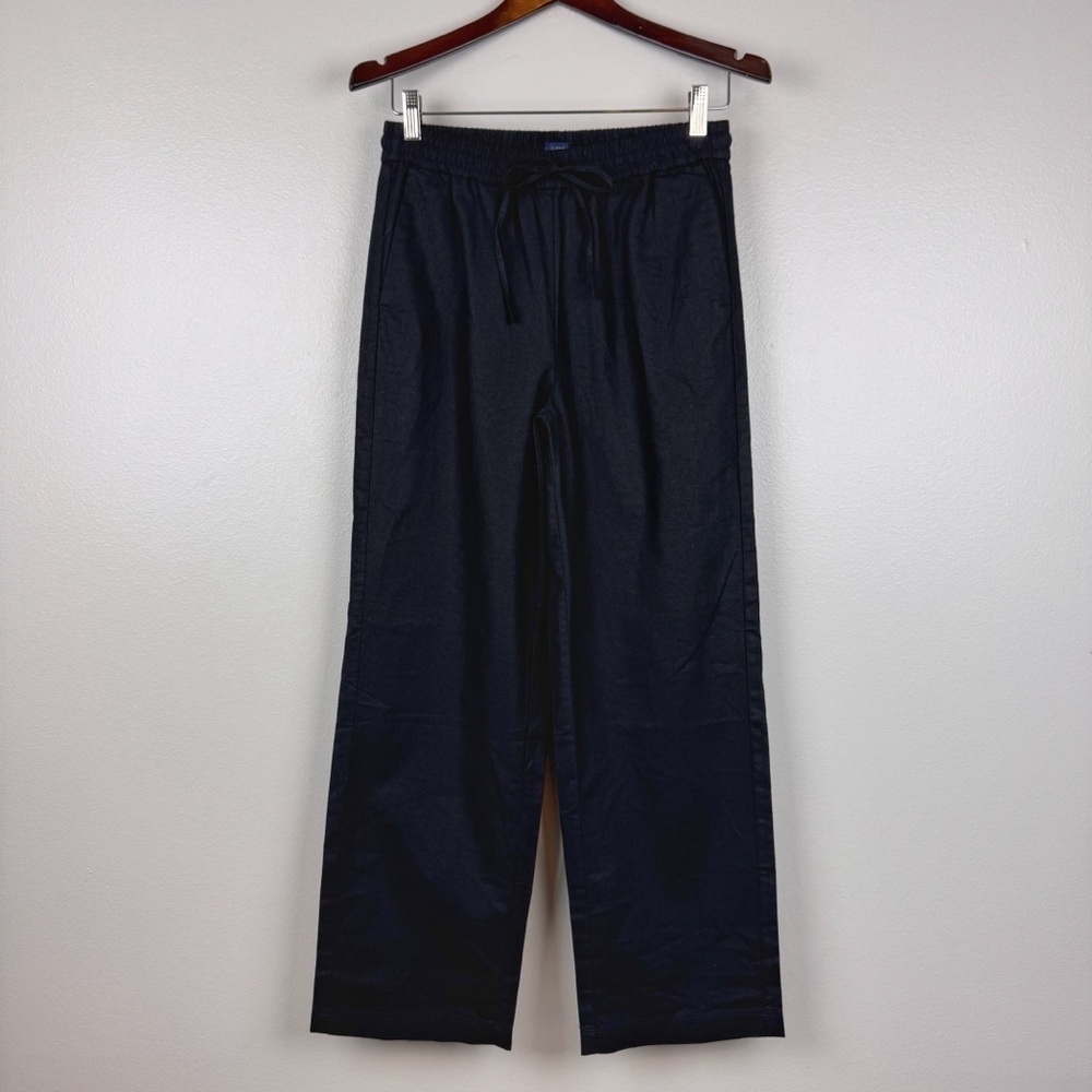 J. Crew Linen Blend Slim Wide Leg Drawstring Pants Black Size 2 NWT - Picture 3 of 9